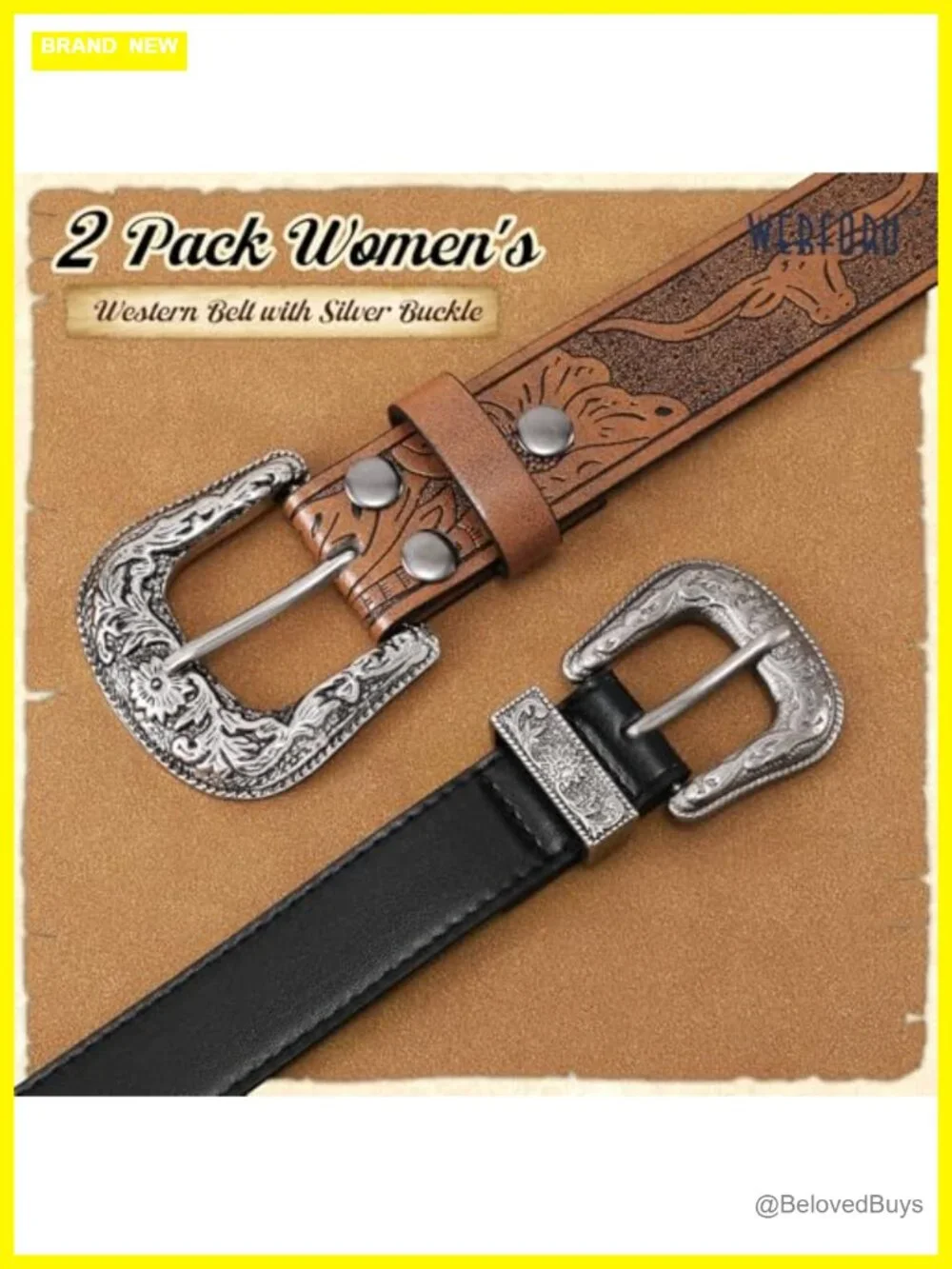 2 Pack Women's Western Faux Leather Belts with Big Buckle